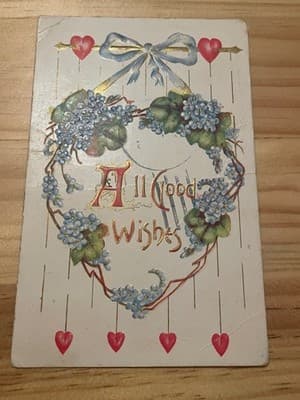 Vintage Embossed Postcard Floral All Good Wishes Postmarked - Image 1