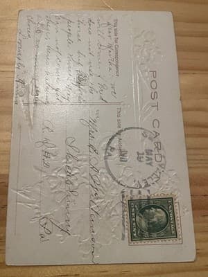 Vintage Embossed Floral Greeting Postcard Sent 1 Cent Stamp May 19 Postmark - Thumbnail 2