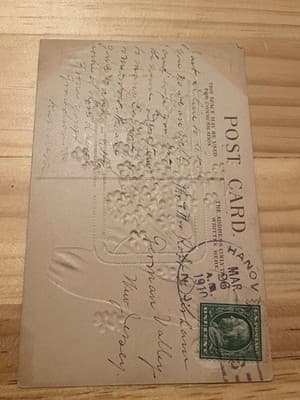 Vintage Embossed Floral Greeting Postcard Hanover Mar 1910 One Cent Stamp Used - Thumbnail 2