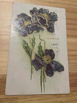 Vintage Antique Embossed Floral True Love Greeting Postcard Made in Germany 1906 - Image 1