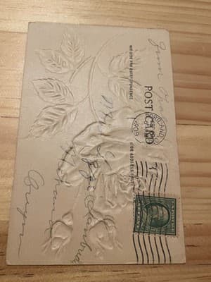 Vintage Embossed Rose Postcard 1909 Postmarked Portland OR, Hand Tinted - Thumbnail 2