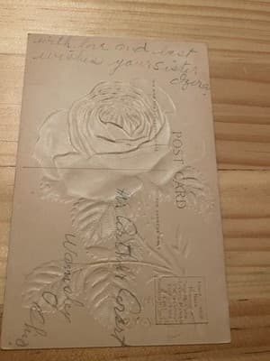 Vintage Embossed Rose Postcard Happy Returns Purple Gold Floral Antique Greeting - Thumbnail 2