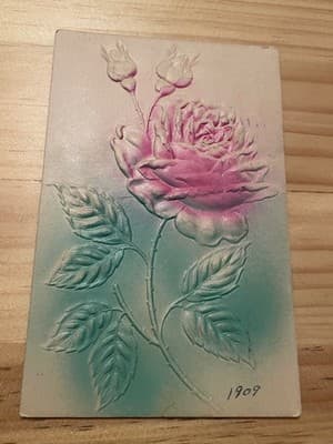 Vintage Embossed Rose Postcard 1909 Postmarked Portland OR, Hand Tinted - Image 1
