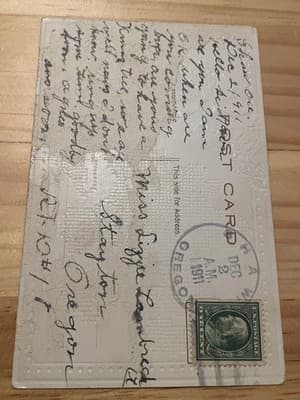 Vintage 1911 Embossed Floral Greeting crossstitch Postcard Gold Foil Handwritten - Thumbnail 2