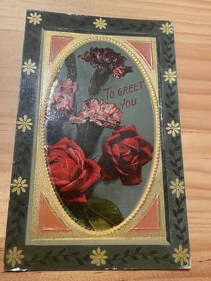 United Art Publishing Co Postcard 1910 Embossed Roses To Greet You Postmarked - Image 1
