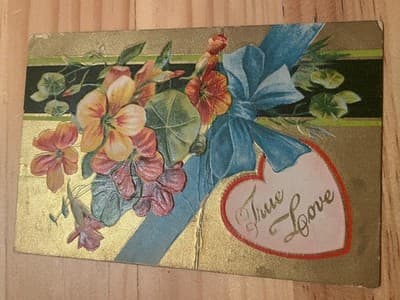 Vintage Antique Embossed Floral True Love Greeting Postcard Made in Germany 1906 - Thumbnail 3