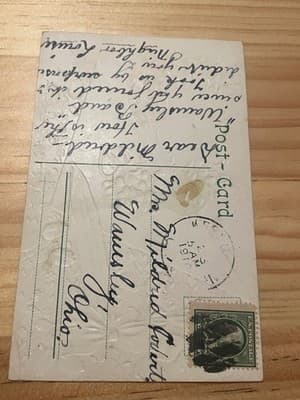 Antique Embossed Postcard Violets Best Wishes Floral Postmarked Stamped Green - Thumbnail 2