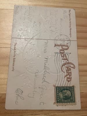 Vintage Embossed Postcards True Love Swallow blue florals Best Wishes 1910 Used - Thumbnail 2