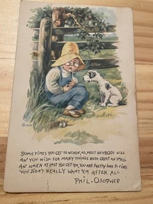Gardner & Bender Postcard 1917 Mailed Vintage Illustrated Child Dog Quote - Image 1
