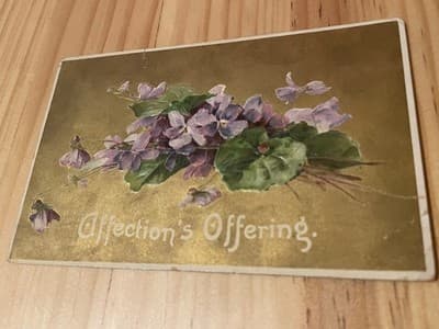 Vintage Embossed Postcard Affections Offering Violets Gold Floral Mailed 1908 - Image 1