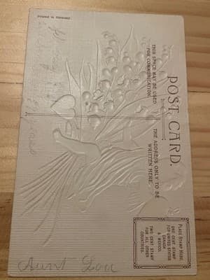 Vintage Embossed Postcard A Loving Thought Lily of the Valley Cherub Germany - Thumbnail 4