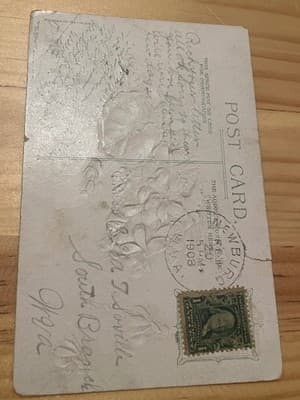Vintage Embossed Postcard Affections Offering Violets Gold Floral Mailed 1908 - Thumbnail 2