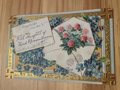 Antique 1910 Embossed Floral Postcard Portland OR Postmarked Greeting Used - Image 1