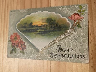 Vintage Embossed Floral Postcard Hearty Congratulations Greetings Stamped Ohio - Image 1