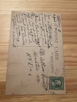 Vintage Embossed Postcard To Greet You Blue Forget Me Not Bouquet Gold Oval - Thumbnail 2