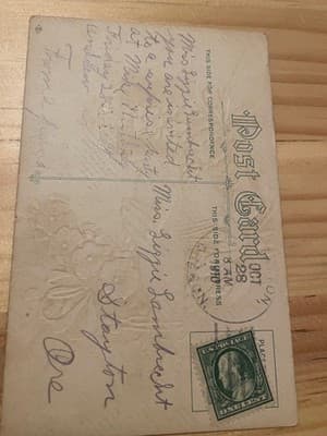 Vintage 1910 Postcard Many Happy Returns Embossed Handwritten Stamped Postmarked - Thumbnail 2