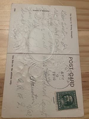 Embossed Floral Roses Winter Cottage Postcard Gold Gilt Printed in Germany 1910 - Thumbnail 2