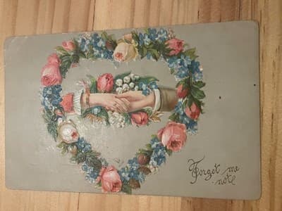 Vintage Embossed Floral Heart Handshake Postcard Forget Me Not 1909 Germany - Image 1