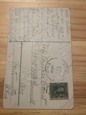 Vintage 1908 Embossed Best Wishes Postcard Printed in Germany Horseshoe Floral - Thumbnail 2