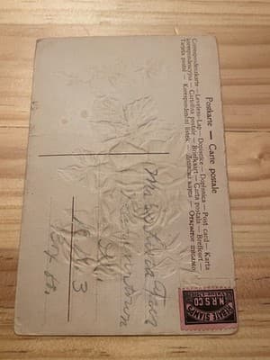 Vintage Embossed Red Rose Floral Art Postcard Multilingual Back Handwritten Used - Thumbnail 2