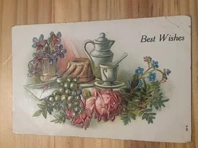 Vintage Embossed Postcard Divided Back Best Wishes Floral Still Life Multicolor - Image 1