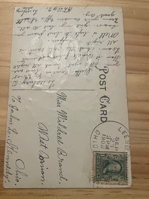 Vintage 1908 Good Luck Embossed Greeting Postcard Horseshoe Windmill Postmarked - Thumbnail 2