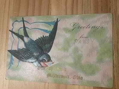 Vintage Embossed Swallow Postcard Greetings From McDermott Ohio Handwritten - Image 1