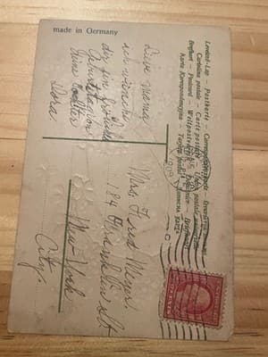 Vintage Embossed Floral Heart Handshake Postcard Forget Me Not 1909 Germany - Thumbnail 2