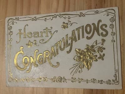 Vintage Embossed Hearty Congratulations Postcard Gold Floral Gilt Greeting Card - Image 1