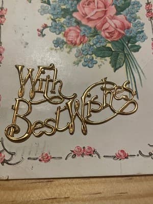 Vintage Embossed Postcard metal 'With Best Wishes' Pink Roses Printed in Germany - Thumbnail 2