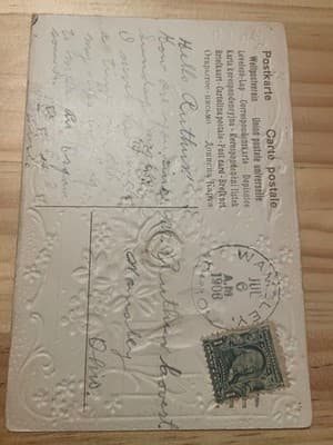 Vintage Embossed Postcard 1908 A Message of True Love Dutch Girl Clogs Stamped - Thumbnail 2