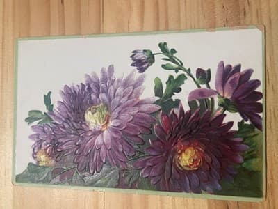 Vintage Embossed Floral Postcard Printed in Germany Chrysanthemums Unposted - Image 1