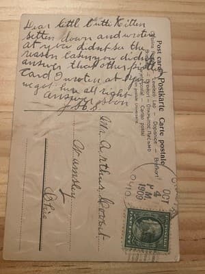 Vintage Postcard Floral Many Many Happy Days Postmarked Oct 4 1909 Handwritten - Thumbnail 2