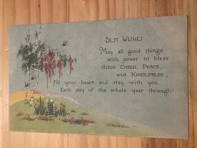 Vintage Postcard Best Wishes Floral Scenic Greeting Unposted Unused Litho in USA - Image 1