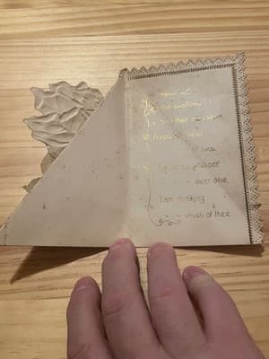 Vintage Embossed 3D Pink Rose Birthday Card Die Cut Lace Gold Poem Handmade - Thumbnail 2