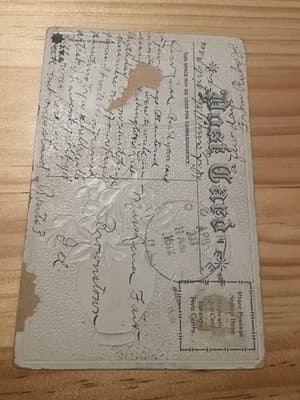 Vintage Embossed Postcard Best Wishes Floral Vase Printed in Germany Handwritten - Thumbnail 2