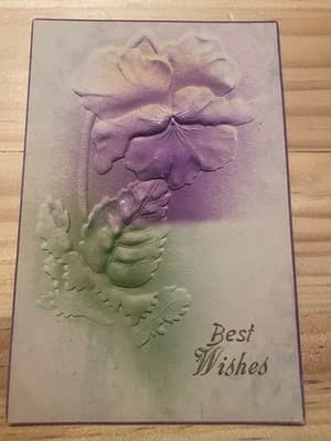 Vintage Embossed Best Wishes Postcard Floral Purple Green 1c US Postmark Used - Image 1