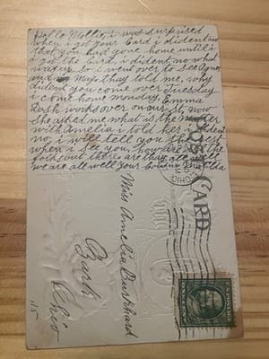 Vintage Embossed Poppy Floral Postcard Handwritten 1c Stamp Ohio Postmark Used - Thumbnail 2