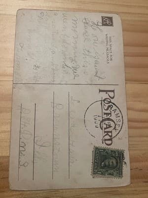 Vintage Floral Postcard Roses Gold Linen Texture Postmarked 1909 Ramsey Stamped - Thumbnail 2