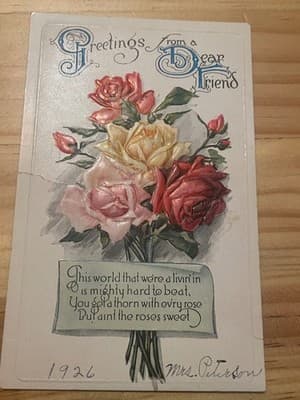 Vintage 1926 Embossed Postcard Roses Greetings From A Dear Friend Unposted - Image 1
