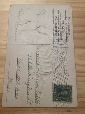 Vintage Embossed Best Wishes Postcard Floral Purple Green 1c US Postmark Used - Thumbnail 2
