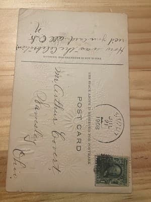 Vintage 1908 Forget-Me-Not Postcard Embossed Floral Handwritten Address Postmark - Thumbnail 2