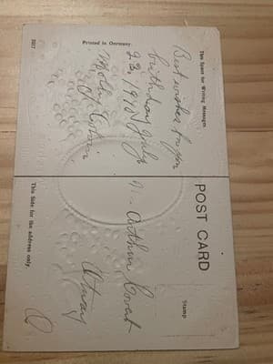 Vintage Embossed Postcard Best Wishes Swallows Foxglove Printed Germany 1910 - Thumbnail 2