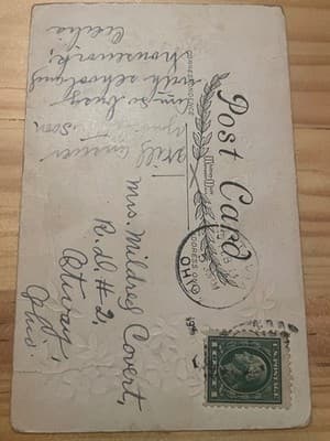 Embossed Floral Vintage Postcard 1916 Ohio Handwritten Address Mildred Covert - Thumbnail 2