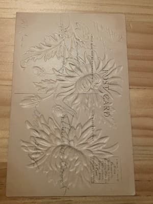 Vintage Embossed Postcard Best Wishes Pink Chrysanthemum Gold Handwritten Back - Thumbnail 2