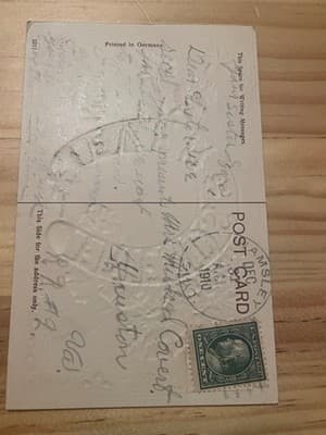 Vintage Embossed Postcard 1910 Printed in Germany Horseshoe Carnations Postmark - Thumbnail 2