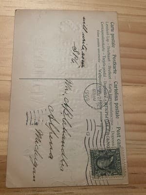 Vintage 1908 Embossed Postcard To The Loved Ones At Home Floral Gold Postmark - Thumbnail 2