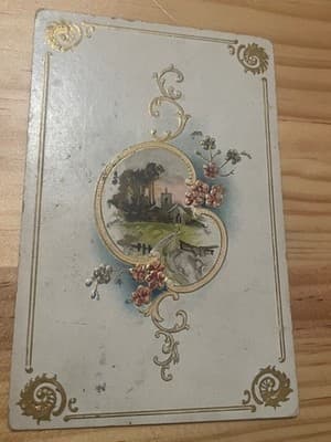 Vintage Embossed Floral Postcard Divided Back Unposted Gold Church Cottage - Image 1