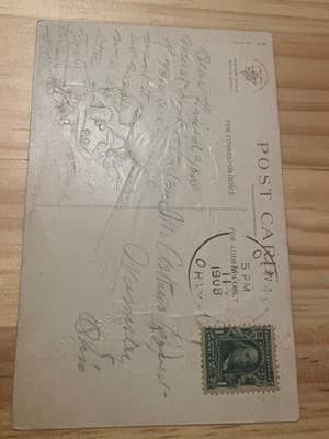 Vintage 1905 Peek-A-Boo Postcard Embossed Dog Girl Postmarked 1908 Ohio USA - Thumbnail 2