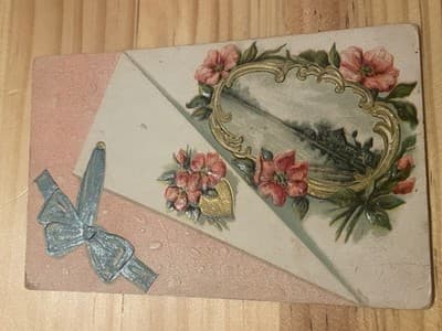 Antique Embossed Floral Scenic Postcard Handwritten Back Sep 2 Unposted Pink - Image 1